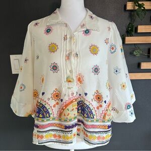 Anthropologie Eliot Popover Blouse Boho Print Size Medium